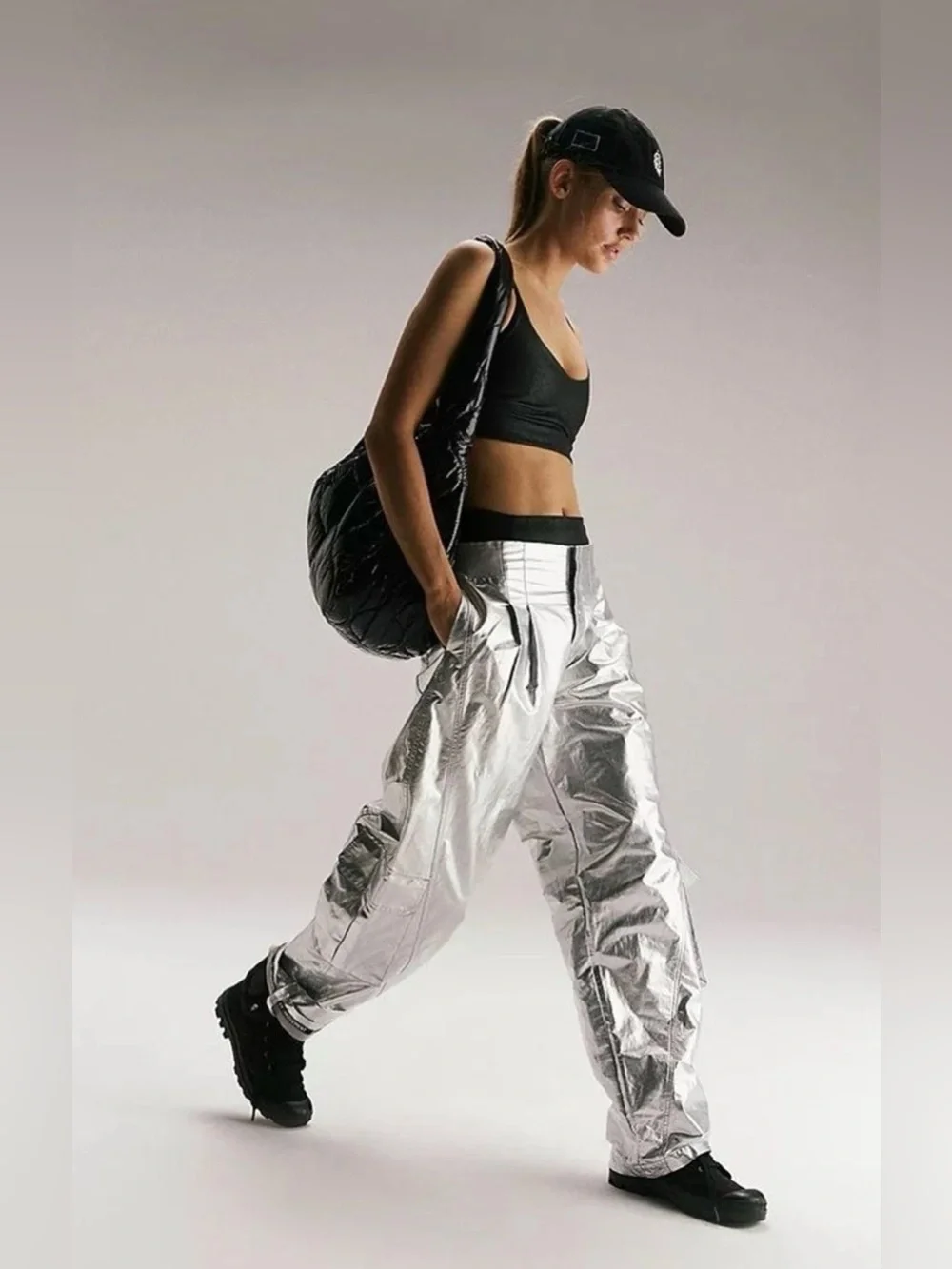 Free People FP Movement Mesmerize Me Metallic Cargo Pants Statement - Picture 1 of 7